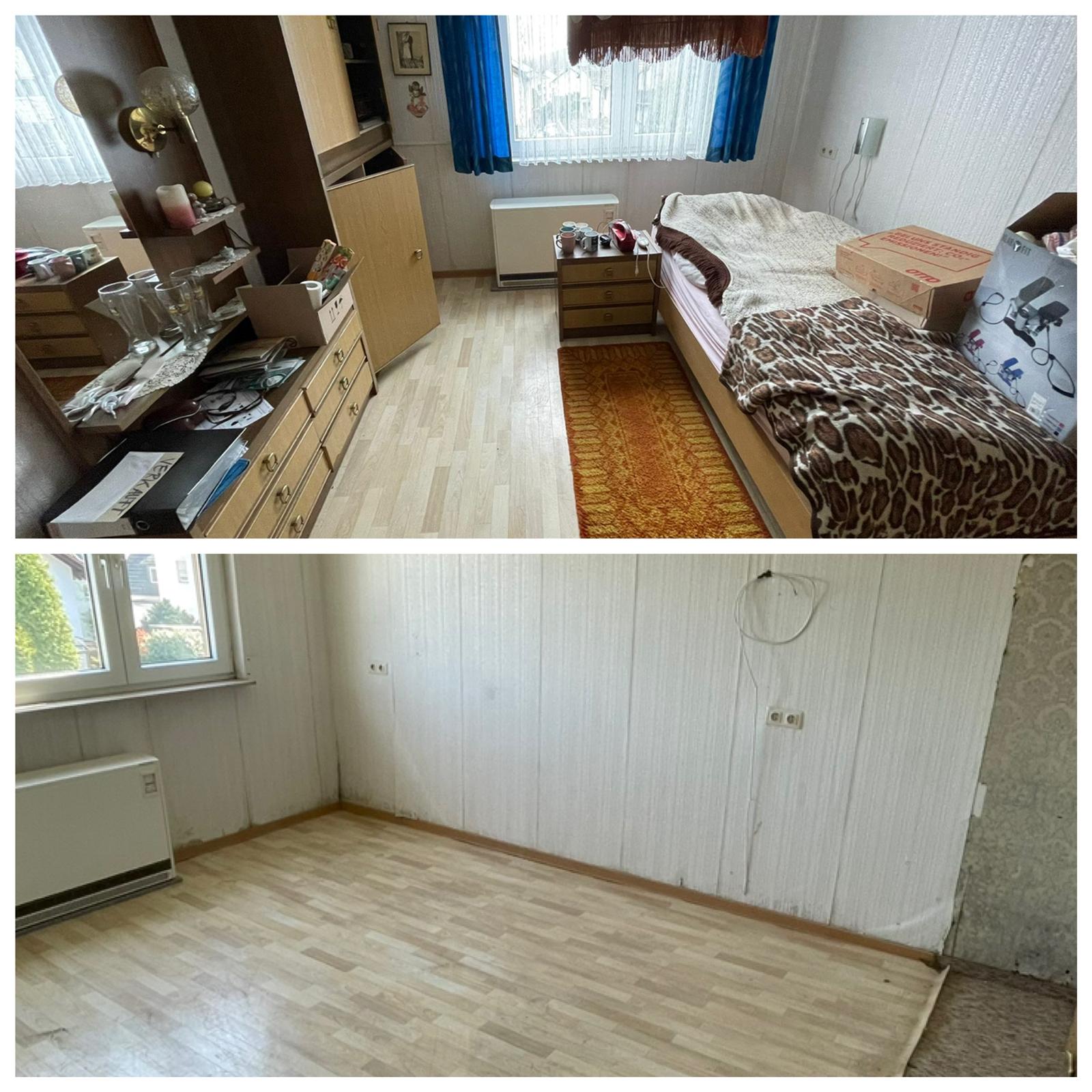 Wohn- und Schlafraum vor und nach der Räumung